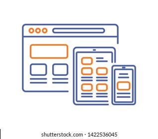 Adaptive website line color icon. Website development sign. Web design vector pictogram. Responsive design concept. Button for web page, mobile app, promo. UI/UX/GUI  element. Editable stroke.
