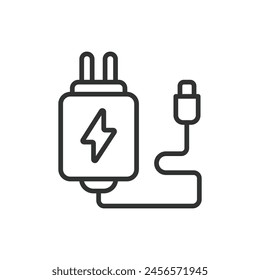 Adaptor, in line design. Adapter, Plug, Socket, Connector, Power, Electricity, Device on white background vector. Adaptor editable stroke icon.