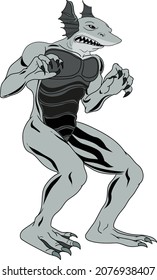 Adaro, a mythical merperson-like creature from the Solomon islands. With the head of a fearsome shark.