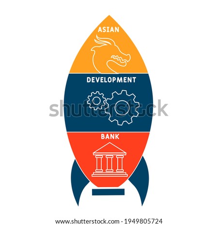 ADB - Asian Development Bank acronym. business concept background.  vector illustration concept with keywords and icons. lettering illustration with icons for web banner, flyer, landing page
