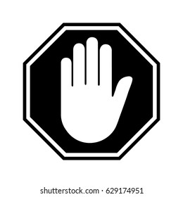 Adblock or black stop sign icon with hand, white background