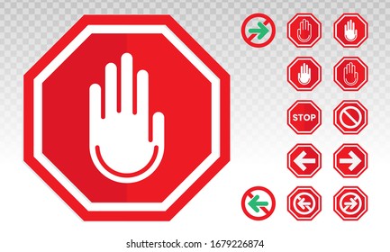 Adblock / red stop sign icon with hand / palm flat icon for apps and websites.