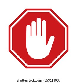 Adblock or red stop sign icon with hand / palm flat vector icon for apps and websites