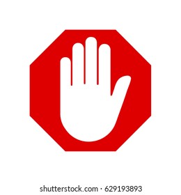 Adblock Or Red Stop Sign Icon With Hand