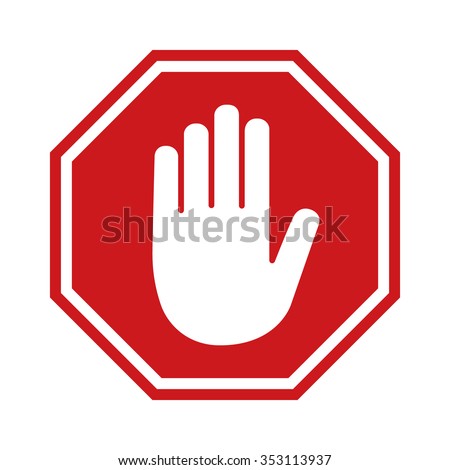 Adblock or red stop sign icon with hand / palm flat vector icon for apps and websites