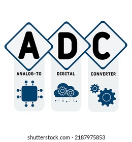 ADC - Analog-to-Digital Converter acronym. business concept background. vector illustration concept with keywords and icons. lettering illustration with icons for web banner, flyer, landing pag