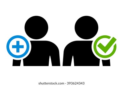 Add and accept user icons isolated on white background