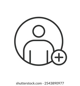 Add account avatar, icon in line design. Add, account, avatar, profile, picture, image, user on white background vector. Add account avatar editable stroke icon