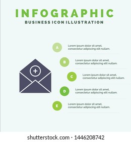 Add, Add-Mail, Communication, Email, Mail Solid Icon Infographics 5 Steps Presentation Background