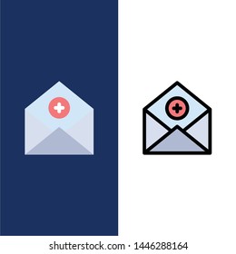 Add, Add-Mail, Communication, Email, Mail  Icons. Flat and Line Filled Icon Set Vector Blue Background