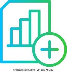 Add analysis report performance business icon with blue and green gradient outline style. report, analysis, data, chart, add, symbol, sign. Vector Illustration