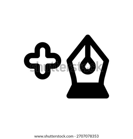 Add anchor point. Outlined stroke vector icon with black-filled details.