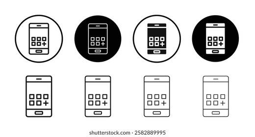 Add apps icon Black line art vector logo set