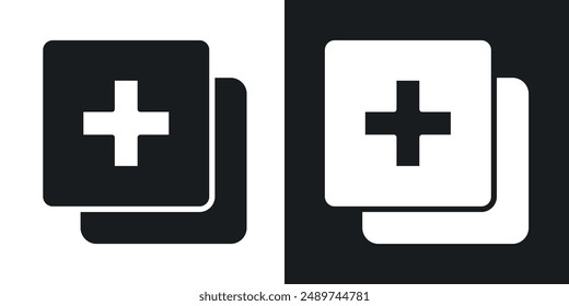 Add apps icon set in black and white solid style.