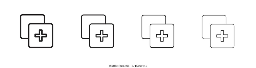 Agregar conjunto de iconos de App. Una colección de simples iconos negros de trazos finos