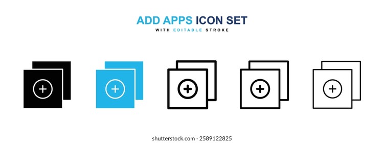 Add apps icons vector collection in black and blue colors on white background