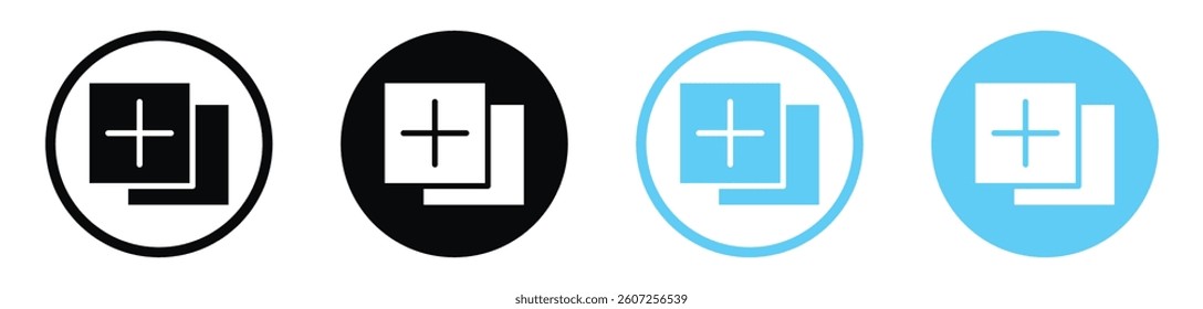 Add apps vector icons in black and blue colors