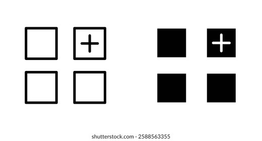 Add apps vectors icons set in filled and strokes on white background