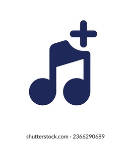 Añadir un icono ui sólido perfecto en píxel negro de audio. Reemplazar la música de fondo. Combina secuencias y canciones. Símbolo de silueta en el espacio blanco. Pictograma de glifo para web, móvil. Imagen vectorial aislada