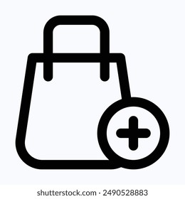 Add To Bag, Shopping Bag Vector Icon, Isolated Lineal Vector Icon.