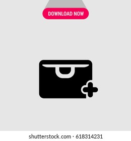 Add to Bag Vector Icon, The symbol of bag with plus sign. Simple, modern flat vector illustration for mobile app, website or desktop app   