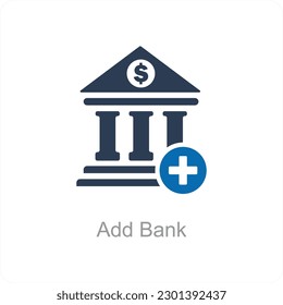 Add Bank and bank icon concept