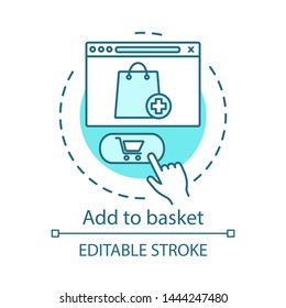 Add to basket concept icon. Digital purchase idea thin line illustration. Online shopping. Internet marketing. Online retail. Select items. Vector isolated outline drawing. Editable stroke