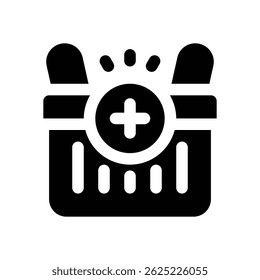 add to basket glyph icon. Strong and solid vector icon for websites, mobile interfaces, presentations, and visual branding. High quality and easy to edit.