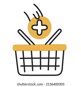 Add to basket. Hand Drawn Doodle Shopping Icon.