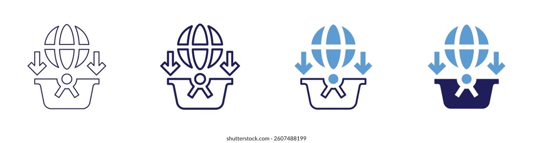 Add to basket icon in 4 different styles. Thin Line, Line, Bold Line, Duotone. Duotone style. Editable stroke.