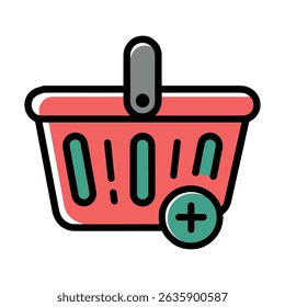 Add to Basket Icon – Colorful Shopping Cart with Plus Sign for Ecommerce UI and Apps