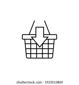 Añadir al icono de la canasta en un estilo de línea negra plana, aislado en fondo blanco 