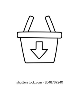 Add to Basket icon in flat black line style, isolated on white background 