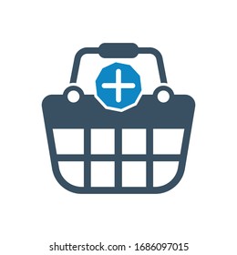 Add to basket, basket icon (vector illustration)