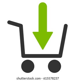 Add To Basket vector icon. Flat bicolor eco green and gray symbol. Pictogram is isolated on a white background. Designed for web and software interfaces.