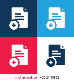 Añadir azul y rojo cuatro colores mínimo conjunto de iconos