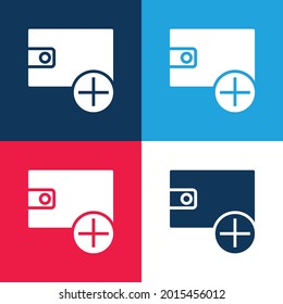 Añadir azul y rojo cuatro colores mínimo conjunto de iconos