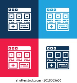 Añadir azul y rojo cuatro colores mínimo conjunto de iconos