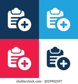 Añadir azul y rojo cuatro colores mínimo conjunto de iconos