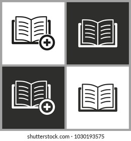 Add book - black and white vector icons for graphic and web design.