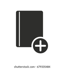 Add book vector icon. Black illustration isolated on white background for graphic and web design.
