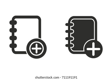 Add book vector icon. Black illustration isolated on white background for graphic and web design.
