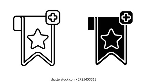add bookmark icon. Line with editable stroke and flat for Web star save symbol in black and white