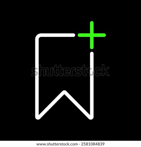 Add bookmark, Bookmark page, Save to collection vector icon in line style design for website, app, UI, isolated on black background. Editable stroke. EPS 10 vector illustration.