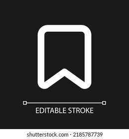 Add bookmark pixel perfect white linear ui icon for dark theme. Saving webpage. Reading list. Vector line pictogram. Isolated user interface symbol for night mode. Editable stroke. Arial font used