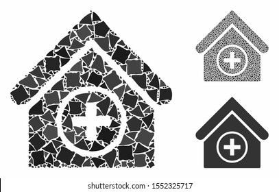 Add building composition of inequal elements in various sizes and color tints, based on add building icon. Vector bumpy parts are grouped into collage. Add building icons collage with dotted pattern.