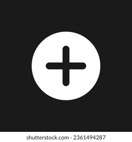 Add button dark mode glyph ui icon. Increase volume. Menu command. User interface design. White silhouette symbol on black space. Solid pictogram for web, mobile. Vector isolated illustration