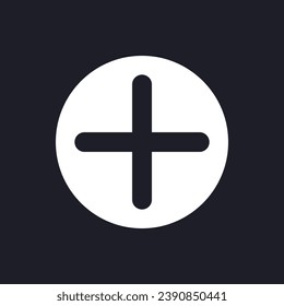 Add button dark mode glyph ui icon. Website interactive element. User interface design. White silhouette symbol on black space. Solid pictogram for web, mobile. Vector isolated illustration
