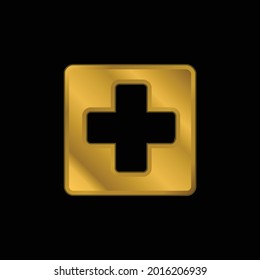 Add Button gold plated metalic icon or logo vector