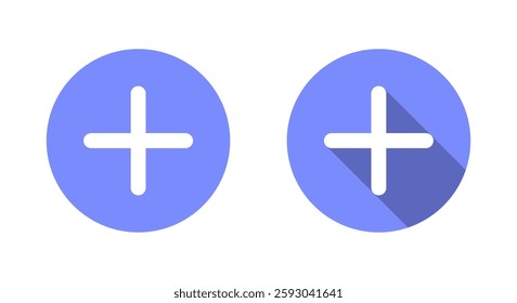 Add button icon with long shadow. Plus sign symbol